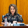 La consejera de Sostenibilidad y Medio Ambiente, Catalina García, en comisión parlamentaria el pasado noviembre (JOAQUIN CORCHERO / PARLAMENTO DE ANDALUCIA)