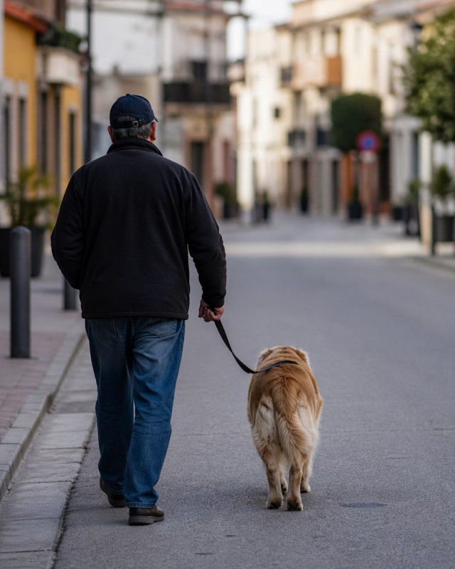 Un vecino paseando a su perro (AYTO. GÓJAR)