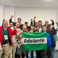 La parlamentaria electa de Adelante Andalucía por Granada, Inma Manzano, junto a compañeros de la formación, celebrarn los resultados electorales del 17M que han permitido que tenga una representante en la cámara legislativa regional (ADELANTE ANDALUCÍA)