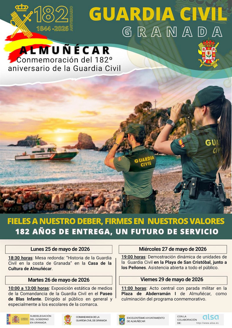 Los actos conmemorativos del 182 aniversario de la fundación de la Guardia Civil tendrán lugar la próxima semana en Almuñécar.