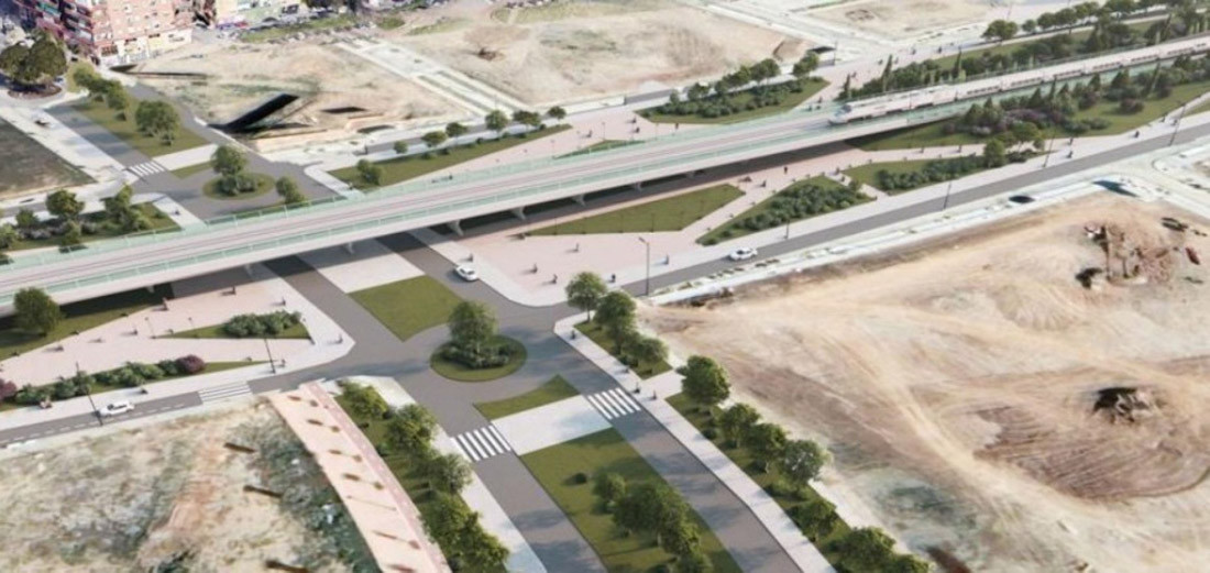 Infografía de la integración en Granada: viaducto sobre la avenida de Las Alpujarras, en el distrito Chana (MINISTERIO DE TRANSPORTES Y MOVILIDAD SOSTENIBLE)