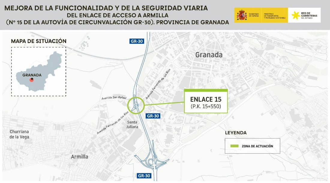 El Ministerio de Transportes y Movilidad Sostenible ha licitado la redacción del proyecto para mejorar el enlace de Armilla con la GR-30 (MINISTERIO DE TRANSPORTES)