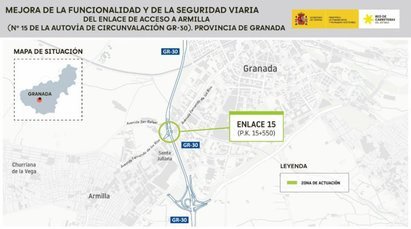 El Ministerio de Transportes y Movilidad Sostenible ha licitado la redacción del proyecto para mejorar el enlace de Armilla con la GR-30 (MINISTERIO DE TRANSPORTES)