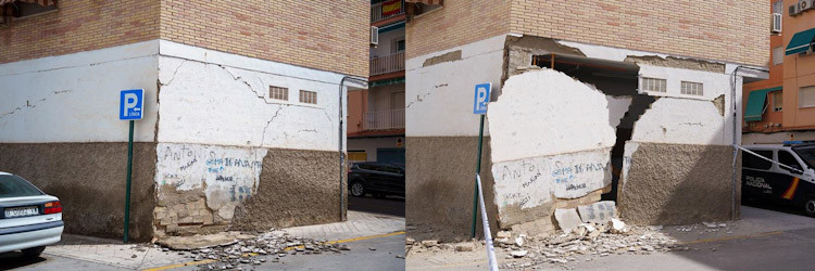 Imagen de la evolución del terremoto del 14 de agosto al 18 de agosto en un edificio del distrito de El Zaidín (ARSENIO ZURITA - EUROPA PRESS)