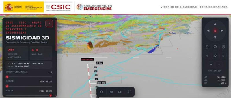 El CSIC desarrolla un visor de acceso abierto para facilitar el seguimiento y análisis de los terremotos en Granada (CSIC)
