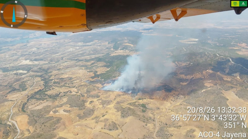 Vista del incendio en Las Charcas, en Jayena, que ha quedado controlado este viernes, 21 de agosto, a las 15,00 horas, según el Infoca (INFOCA) Vista del incendio en Las Charcas, en Jayena, que ha quedado controlado este viernes, 21 de agosto, a las 15,00 horas, según el Infoca (INFOCA)