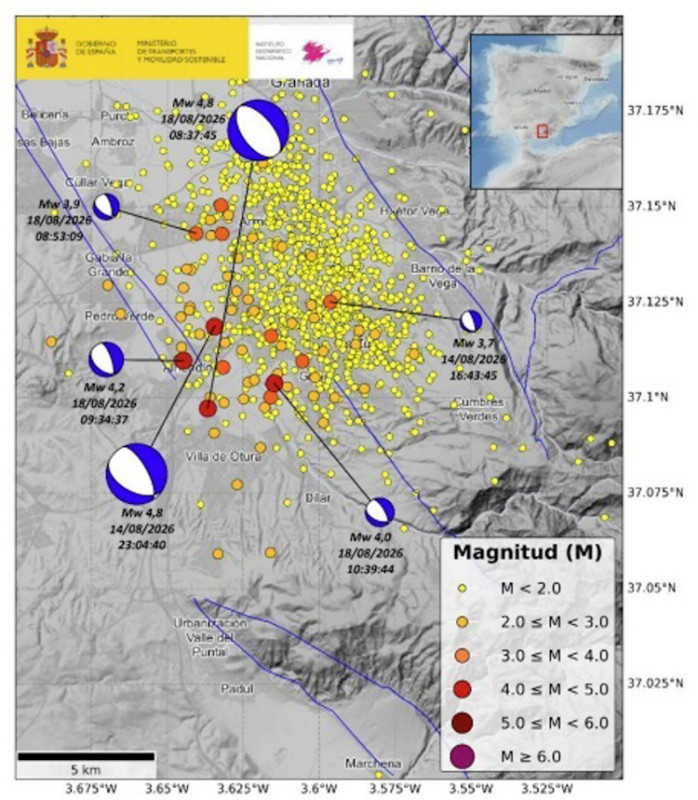 Serie sísmica de Alhendín (Granada) que comenzó el 14 de agosto de 2026 y actualizada por el IGN a 24 de agosto de 2026 (INSTITUTO GEOGRÁFICO NACIONAL) Serie sísmica de Alhendín (Granada) que comenzó el 14 de agosto de 2026 y actualizada por el IGN a 24 de agosto de 2026 (INSTITUTO GEOGRÁFICO NACIONAL)