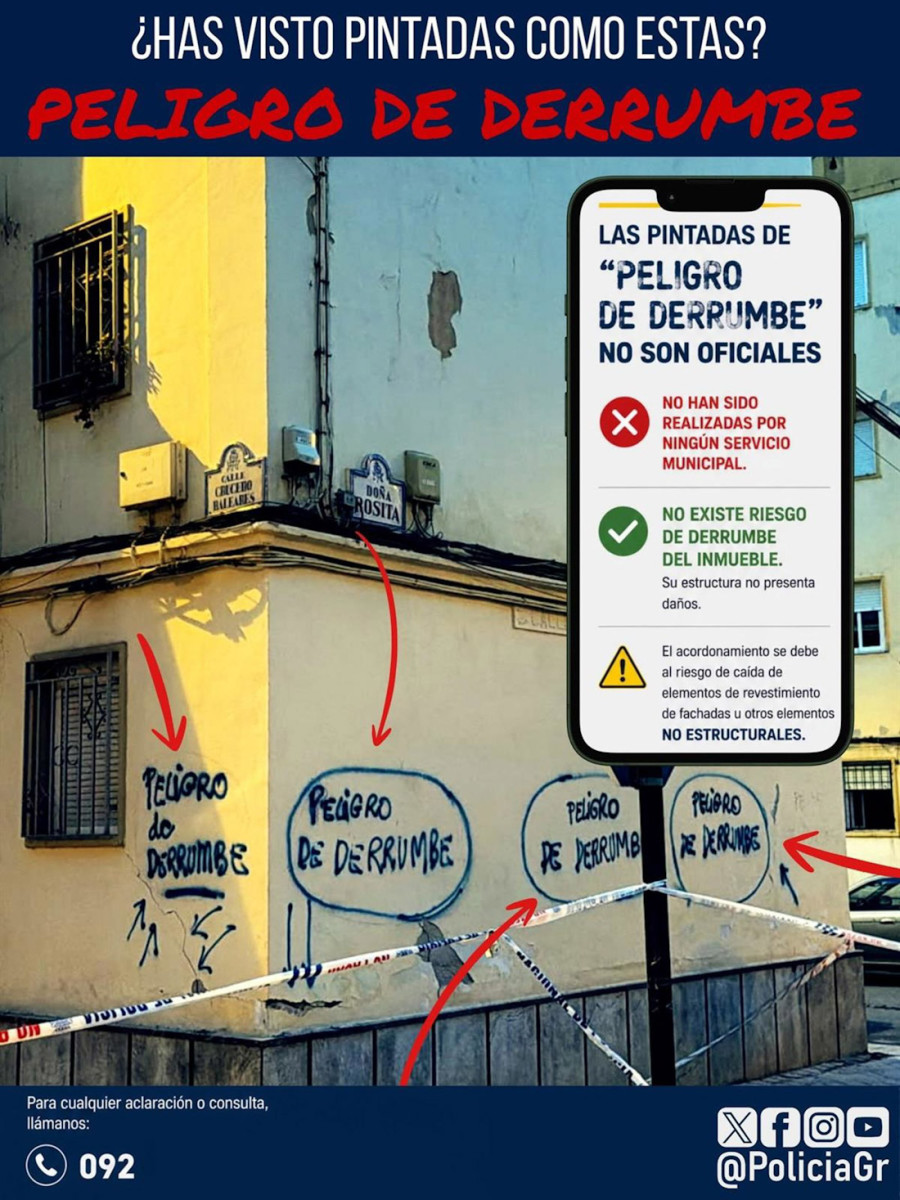 Ante las pintadas no oficiales en edificios afectados por los seísmos en la capital granadina, la Policía Local aclara que estas no han sido realizadas por ningún servicio municipal (POLICÍA LOCAL DE GRANADA)