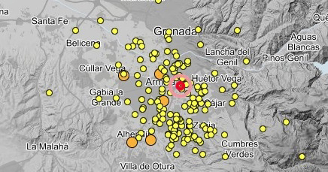 Captura de pantalla de la situación de Granada en materia de seísmos en el Instituto Geográfico Nacional (INSTITUTO GEOGRÁFICO NACIONAL)
