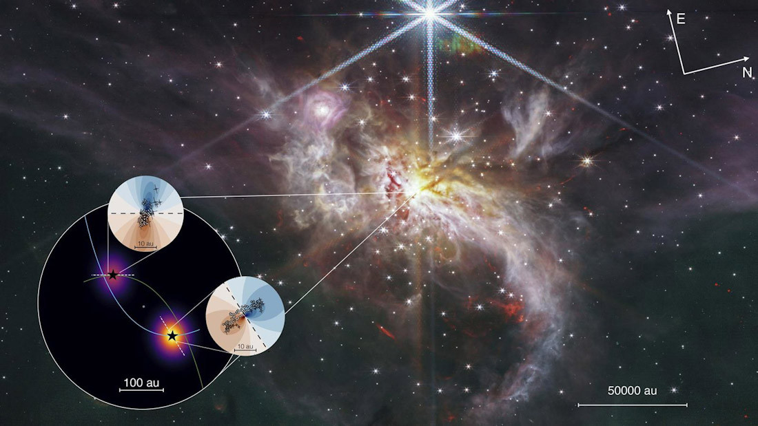 Combinación de imágenes de IRAS-07299 generadas a partir de los datos obtenidos con ALMA y JWST (IAA CSIC - YICHEN ZHANG)
